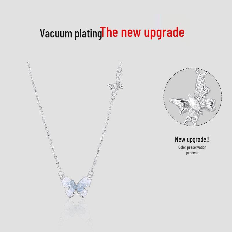 Blue Butterfly Ice Necklace: Sweet, Cool, Clear Clavicle Chain for Women - Light Luxury, High-End Summer Fashion Accessory