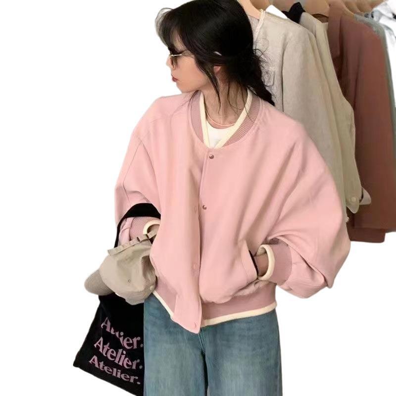 Pink Women's Baseball Jacket - Spring/Autumn Korean Style: High-End, Loose, Cool, Versatile Casual Top