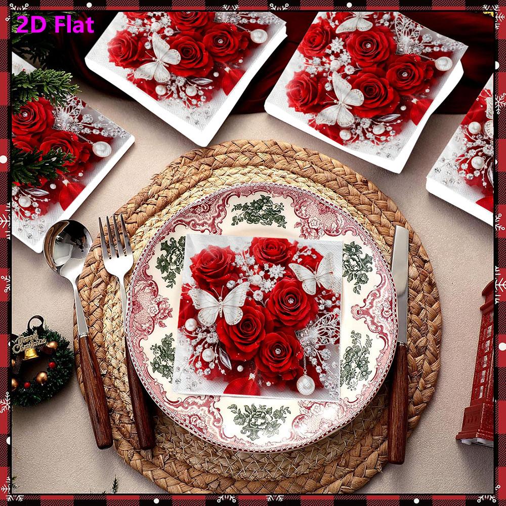 20pcs Disposable Napkins with Rose Pattern Print for Wedding,Parties,and Daily Use for Thanksgiving Fall Christmas Table Decoration