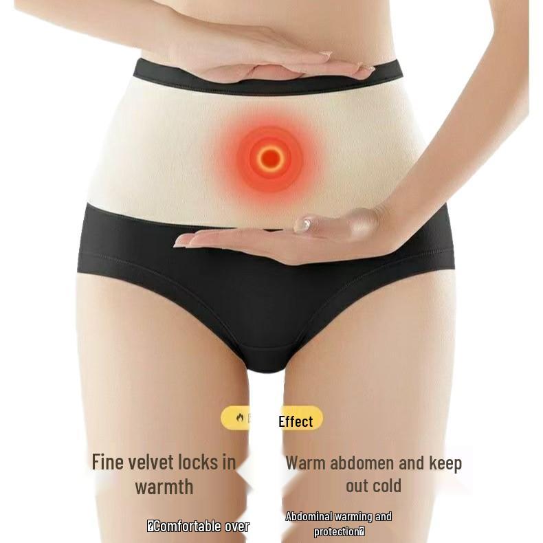 Plus Size Red High Waist Velvet-Lined Cotton Shaping Underwear for Women - Warm Tummy Control for Fall and Winter