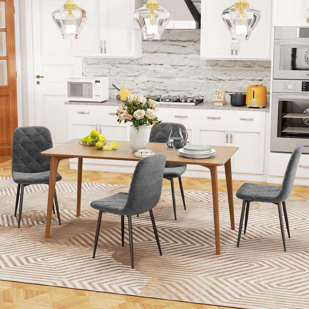 Dining Chairs, Set of 4 Kitchen Chairs with Backrest, Velvet Look, Upholstered Chairs with Metal Legs, for Dining Table, Grey