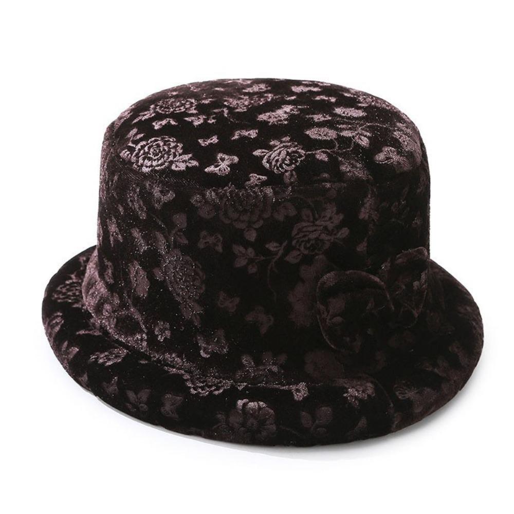 Fleece Lined Velvet Cap Thickened Winter Cap Classic Style Print Hat Daily Walk