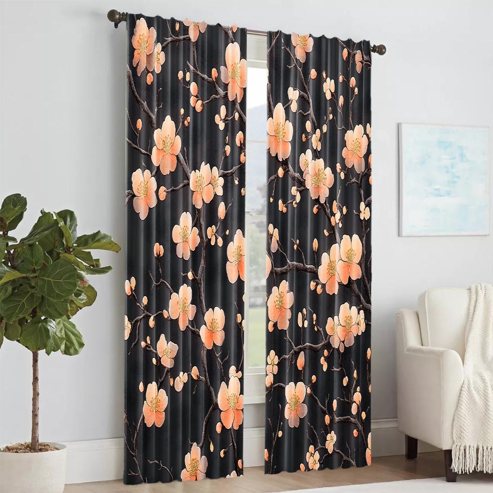 2 pcs   versatile polyester transparent curtains for home decoration Retro Dead Branches Floral for use in bedrooms and living