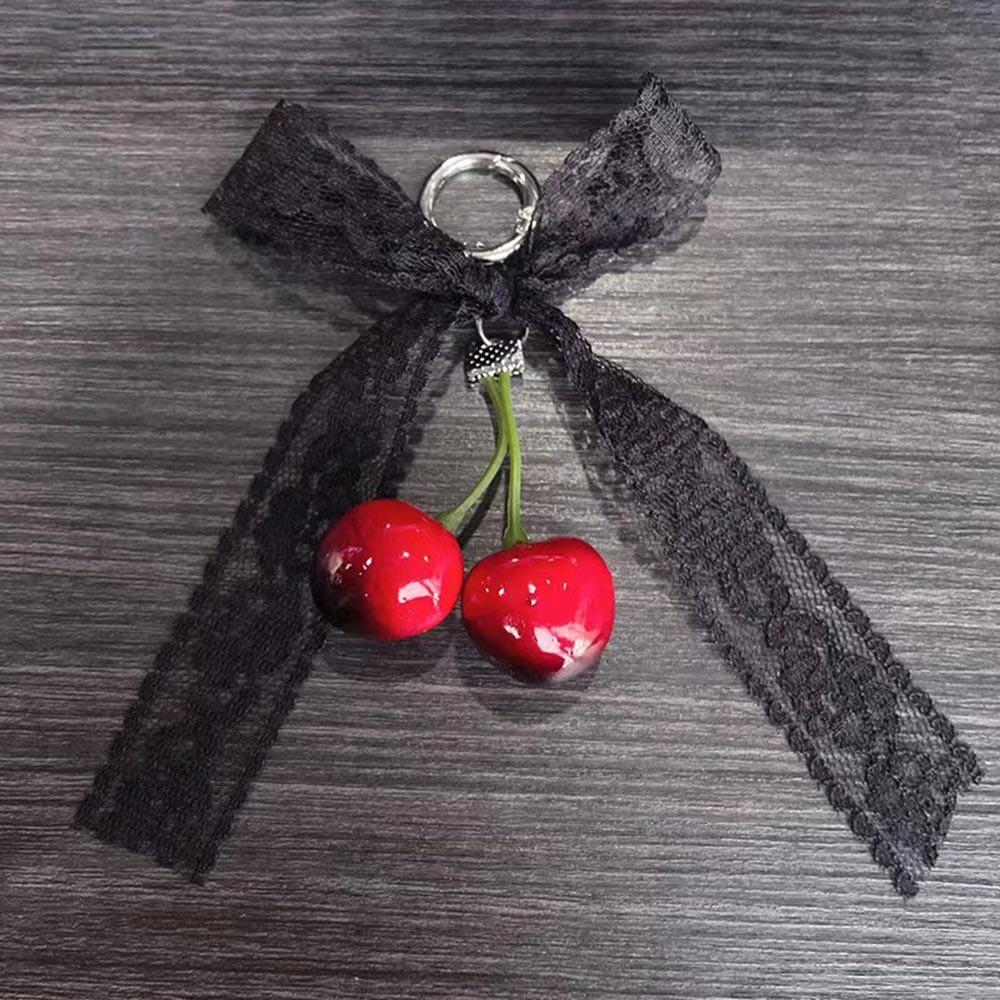 Imitation Pearl Keychain Bag Accessories Hangings Ornament Mobile Phone Pendant Lace Bow Ribbon Cherry Pendant чёрный