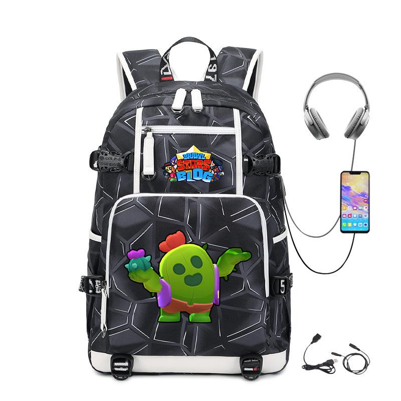Mochila Periférica Brawl Stars Com Usb Mochila de Estudante para Viagem ao Ar Livre Mochila de Montanhismo de Grande Capacidade