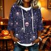 Women's Halloween Printed Hooded 3/4 Sleeve Casual Loose Fit Pullover