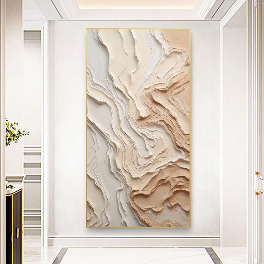 2D Flache Beige und Braune Linienwellen Wandkunst Drucke, Abstrakte Wandkunst, für Wohnzimmer Wanddeko, Kein Rahmen
