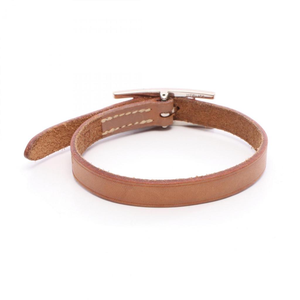 Used HERMES Api 1 Bracelet Stainless Steel leather Silver Brown Used Women