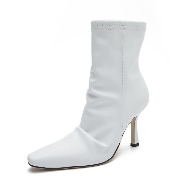 Women Ankle Boots Pu Solid Color Pointed Toe Stiletto Side Zipper Simple Fashion Street Everyday Sexy Elegant Women Shoes Kc061