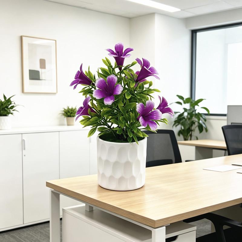 Fake 9 Lily Flower Plastic Vase With Base Decor For Wedding Photography And Home Ornament