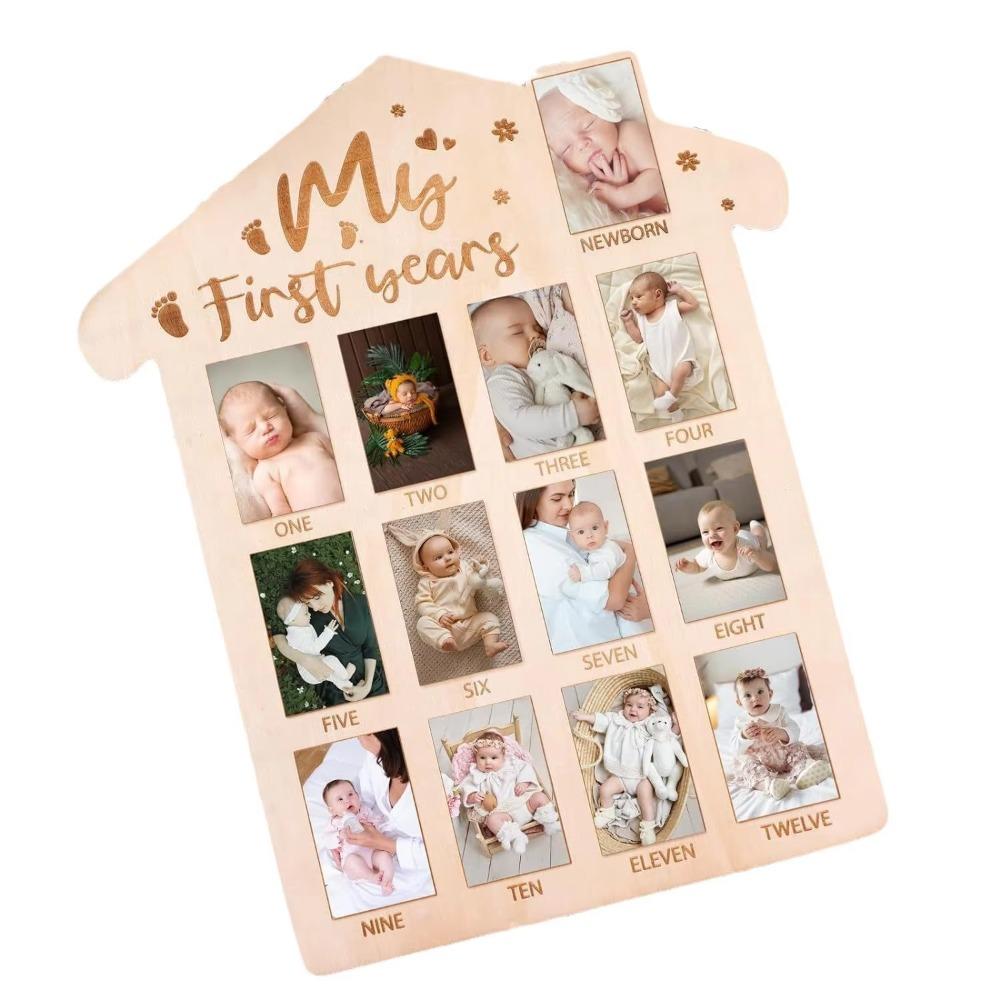 Wooden 12 Month Milestone Board Commemorative Baby Keepsake Frame  for Boy Girl
