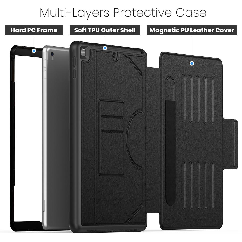 For iPad 10.2 (2021)/10.2 (2019)/10.2 (2020) Case Shockproof Card Holder Flip Tablet Cover with Pen Slot