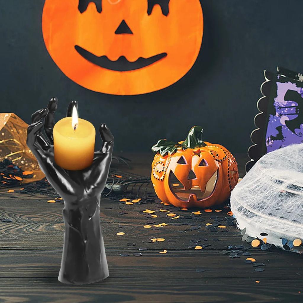 Halloween Decorations Devil Hand Statue Candle Holder Black Demon Hand Sculpture Wall Mounted Gothic Spooky Devil Ornament Home