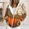 Women Plus Size Zip Up Hoodie Long Sleeve Drawstring Hood With Pockets Halloween Ghost Pumpkin Printed White