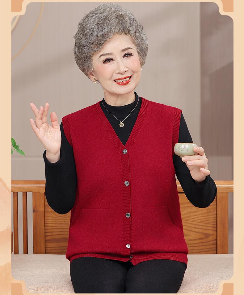 Autumn & Winter Fashion Vest and Cardigan for Middle-aged & Elderly Women - Plus Size V-neck Jacket
