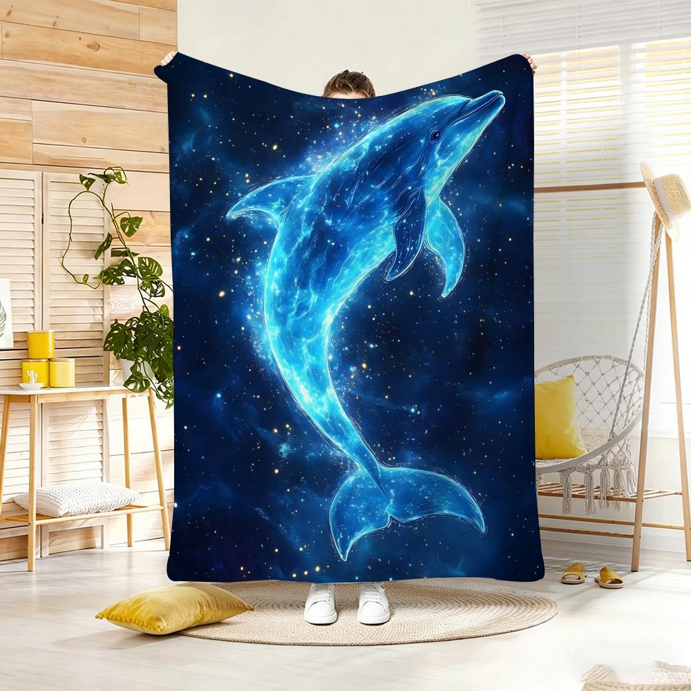 Fantasy Color Cute Dolphin Throw Lightweight 240g Flannel Blanket Soft Skin-friendly for Summer Cooling