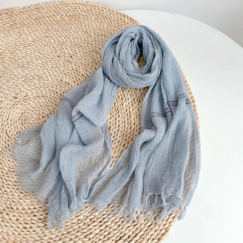Thin Cotton And Linen Striped Scarf Literary And Versatile Soft Neck Protection Silk Scarf Women'S Travel Shawl