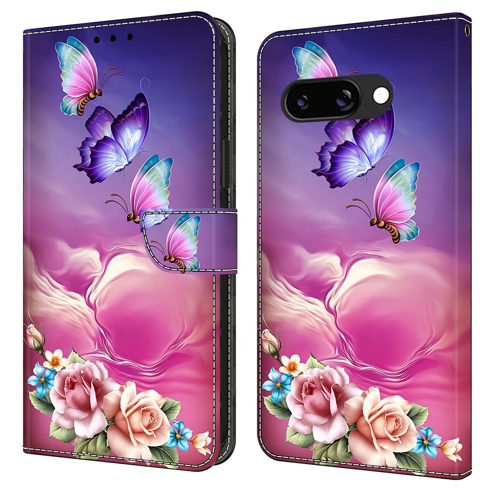 

For Google Pixel 9a Case Pattern Printed Protective Cover TPU+PU Leather Flip Phone Case Butterfly Flower