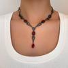 Gothic Blood Drop Pendant & Earring Set: Halloween Black & Red Color-Block Design