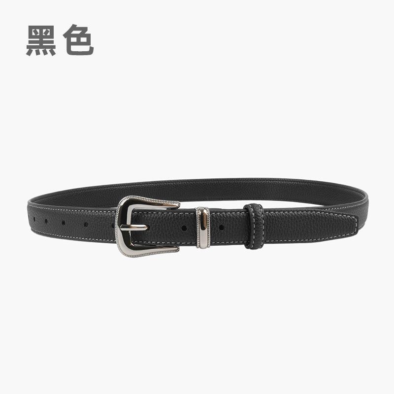 The First Layer Of Cowhide Lychee Pattern Leather Women'S Belt Belt With Jeans Casual Pants Width 2.3Cm Pin Buckle Summer