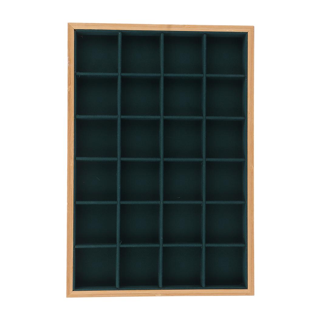 24 Fächer Schmucktablett Holz Armband Halskette Display Aufbewahrungsorganizer für Schaufenster Schublade Grün
