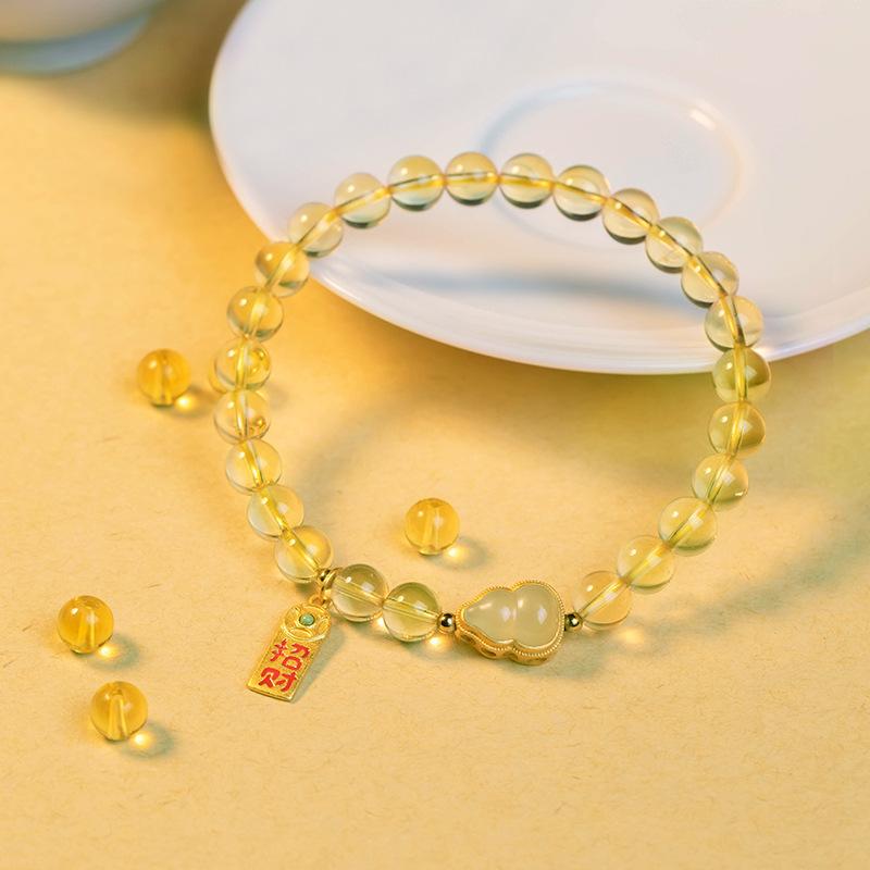 Caiyuan Gourd Original Citrine Bracelet and Hotan Jade Gourd Bracelet, High-end Jewelry for Men and Women 6mm