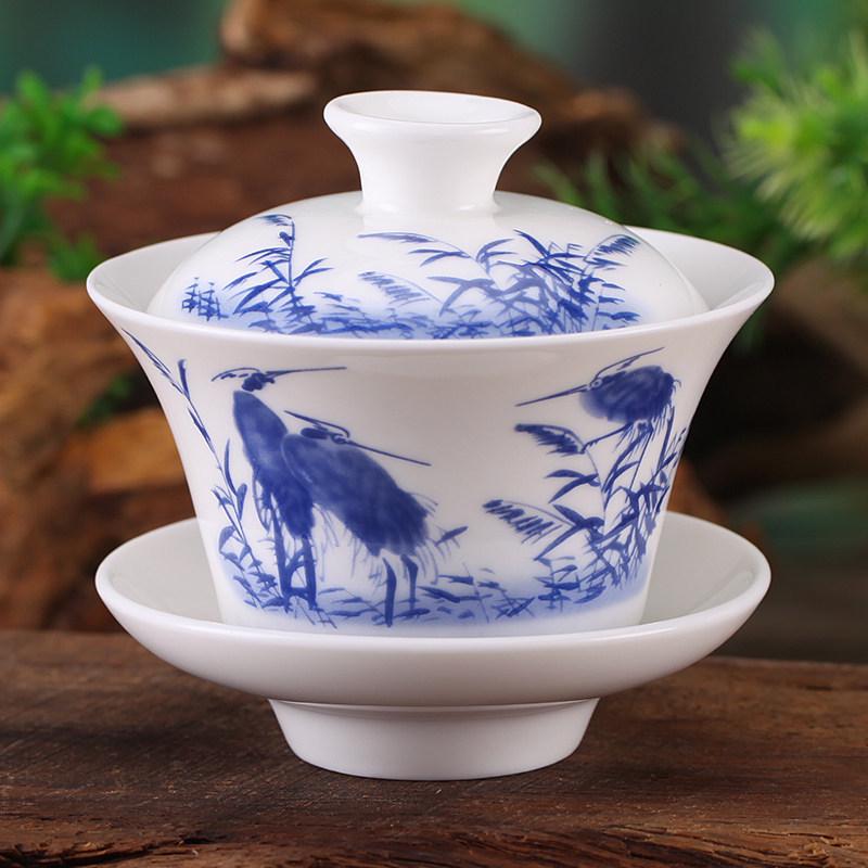 Gaiwan Teacup Set: Blue and White Ceramic with Lid, 120ml Capacity