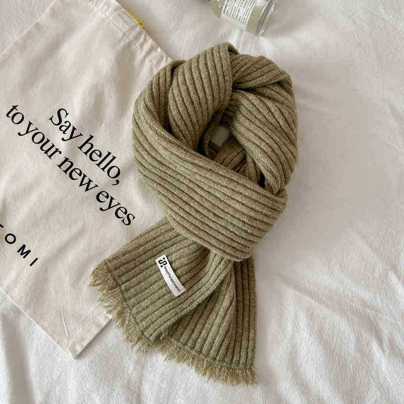 Solid Color Pit Strip Raw Edge Knitted Warm Scarf Female Soft Glutinous Scarf