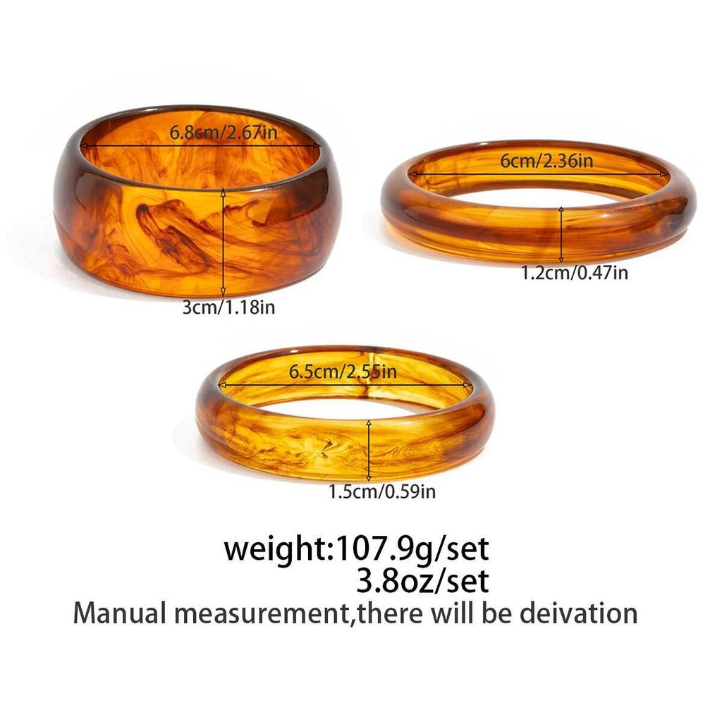 Ingemark 3Pcs/Set Vintage Brown Resin Bracelets Women New Trend Boho Stacking Up Charm Bangles Daily Party Jewelry Accessories