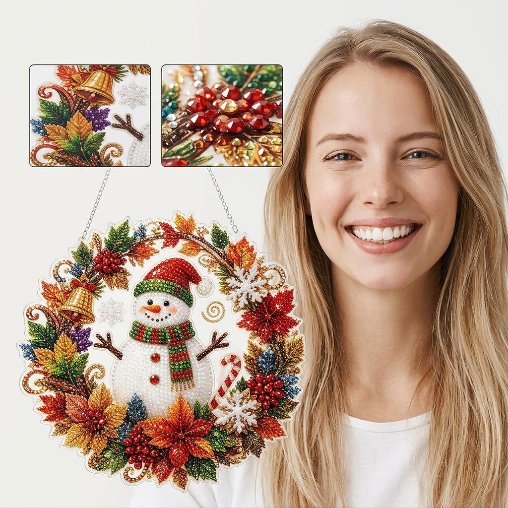 Diamond Art Hanging Ornament Kit Christmas Snowman, Halloween Christmas Thanksgiving Home Door Decor Craft