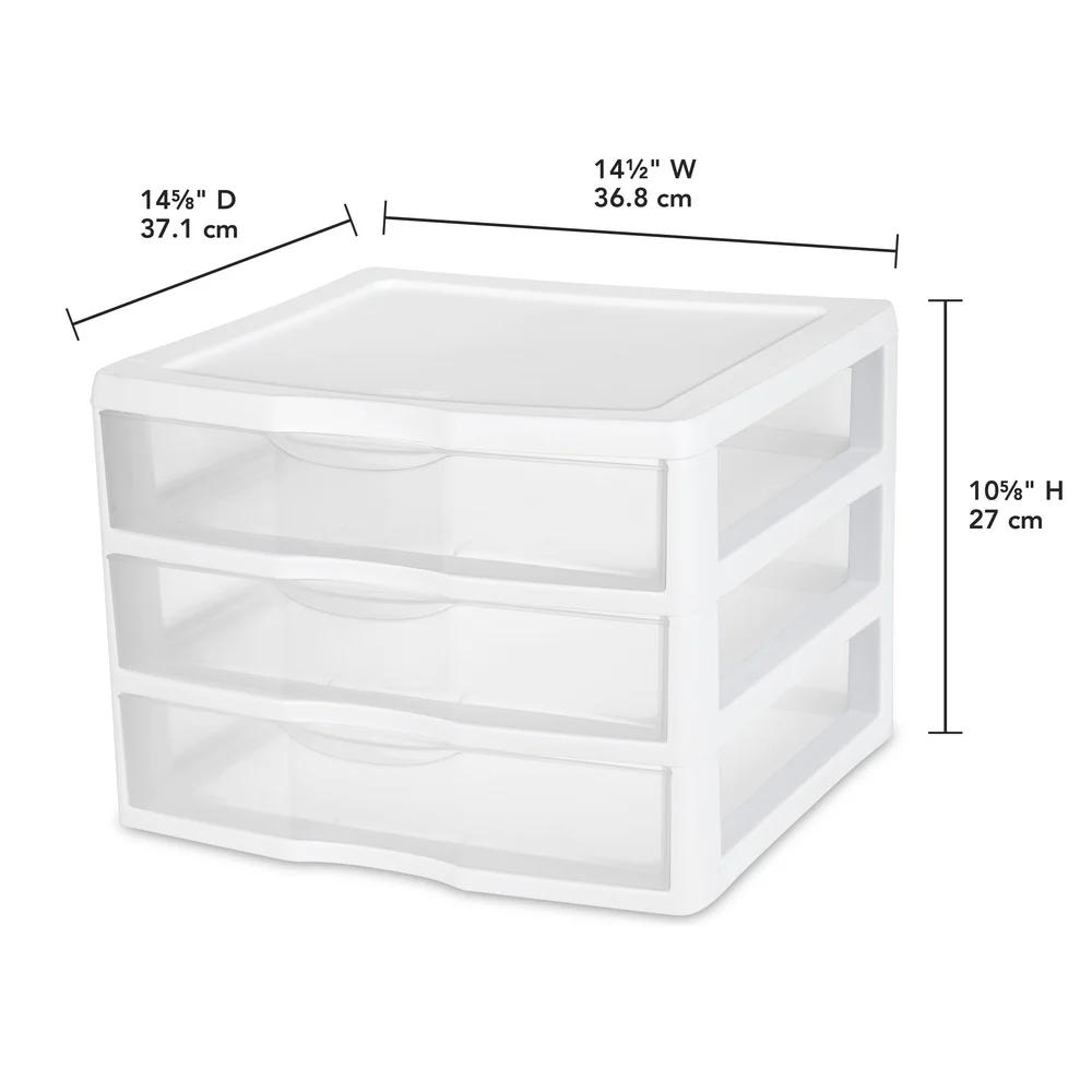 Wide 3 Drawer Unit Stackable Storage Organizers Clear Drawers Multi-Purpose Home Office Craft Supplies Desktop Organization