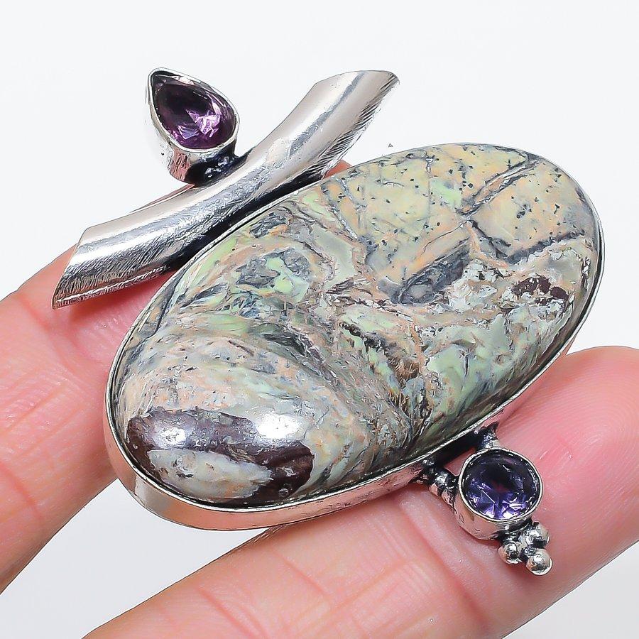 

Натуральная Драконья Кровь, Аметист 925 Стерлинговое Серебро Ювелирная Подвеска 2.17 D6A32