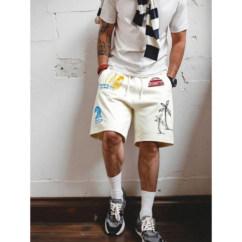 American Hawaiian Resort Style Graffiti Beach Shorts Men's Summer Knitted Five-Point Pants Foreign Trade Men's Casual Pants