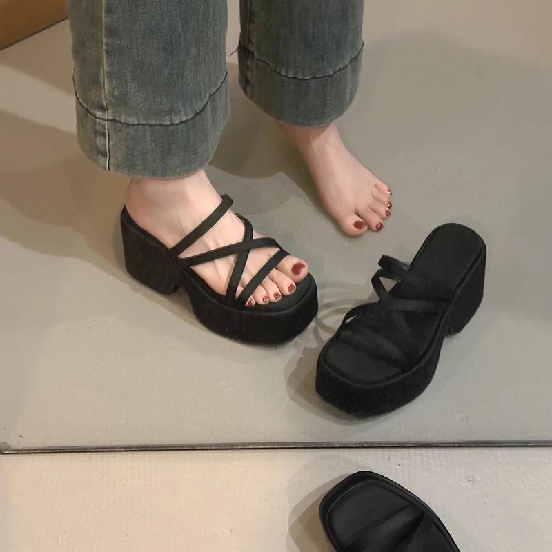 Fashion Platform Slippers for Women Open Toe Wedges Sandals Narrow Band Slide Shoes for Women Leopard Print Sandalias De Mujer
