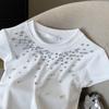 La Chapelle Rhinestone Ribbed Short Sleeve T-Shirt