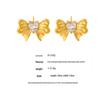 Gold-Plated Zircon Heart Stud Earrings with Pleated Bow Design