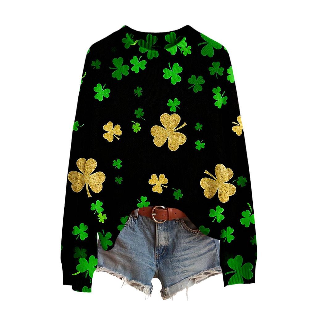 LXF-YT52 Saint Patrick's Day Fair Isle Pullover Sweater - Long Sleeve, Spring and Autumn Fashion.