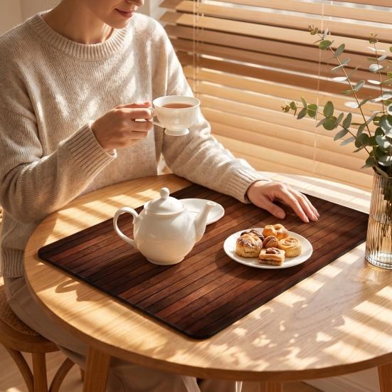 Rutschfeste Bar-Service-Matte 3D Holzmaserung Geschirrtrockenmatte, Kieselgur-Absorbent für Küchenarbeitsplatte, Rutschfest Hitzebeständig Tassen-Kaffee-Pad Multi