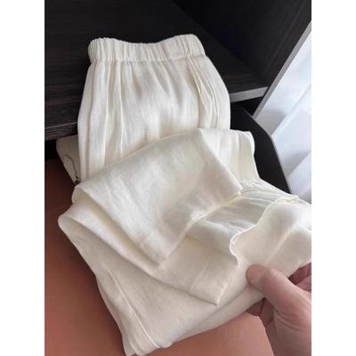 White Cotton and Linen Wide-leg Pants Women's Summer Thin Loose Lazy Drape High-waisted Straight Pants Casual Pants