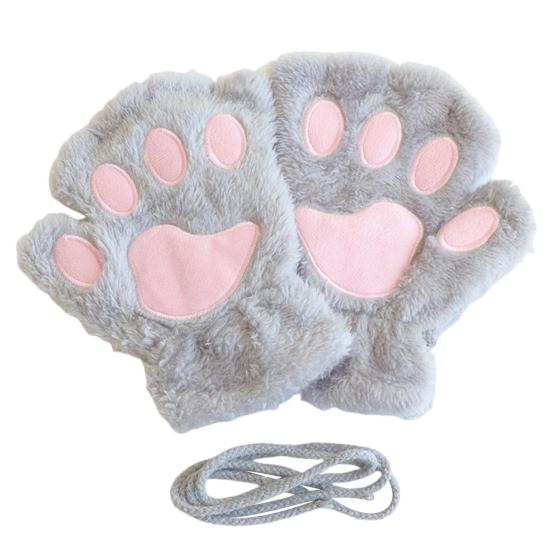 Women Cat Paw Gloves Cute Fuzzy Warm Half Finger Gloves Winter Plush Animal Paw Gloves for Girls Teens Cosplay Costume Parties Daily Wear