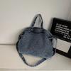 Large Capacity Denim Tote Bag Commuter Handbag Vintage Student Class Shoulder Crossbody Bag