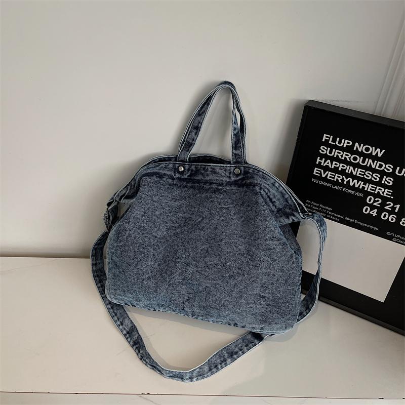Large Capacity Denim Tote Bag Commuter Handbag Vintage Student Class Shoulder Crossbody Bag