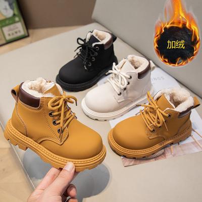 Winter Neue Kinder Schneestiefel mit Fleecefutter, Warme Baumwollschuhe, Gelbe Stiefel für Jungen, Stiefel für Mädchen, Große Baumwoll-Martinsstiefel
