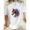 Oversized T Shirt Dress Black Horse Floral Print For Casual Wear