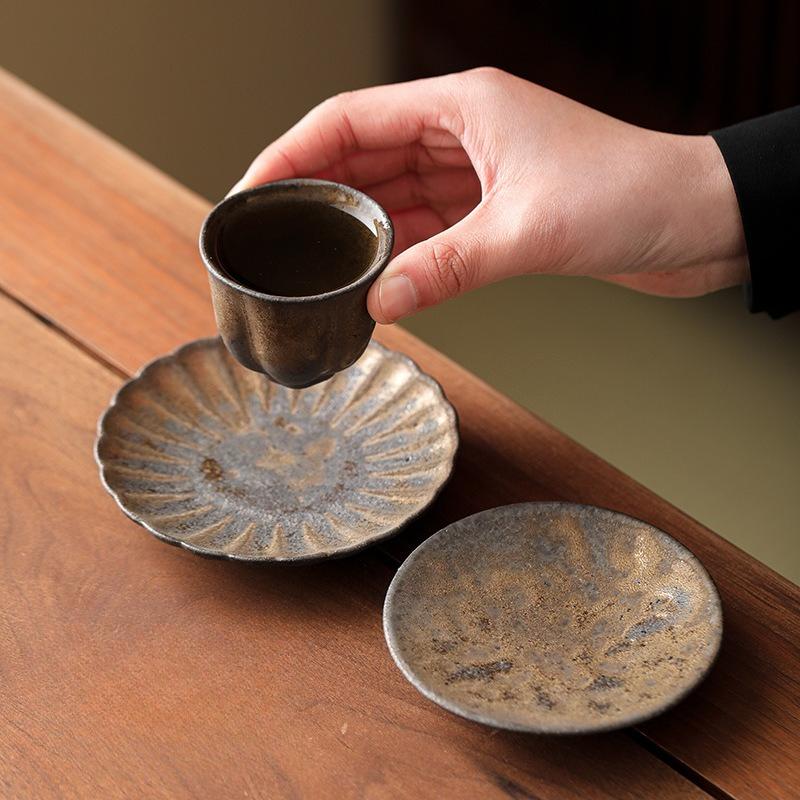 Kiln Change Glaze Ceramic Coasters Set Handmade Pottery Coasters for Hot Tea Cup Home Decor Kung Fu tea set