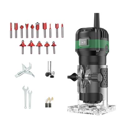 Scule pentru router 800W Compacte de mână pentru lemn Router Tool pentru prelucrarea lemnului Trimmer electric de mână Unealtă de tăiat cu 15 buc Freze de 1/4in