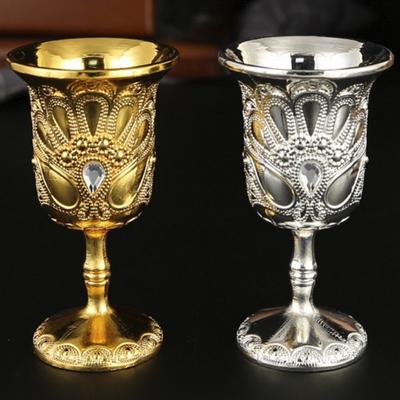 European Mini Glasses,Alloy Retro Relief Rose Vodka Cup, Light Luxury Portable Tall Tumbler, Creative Gift Home Decoration, 1pcs
