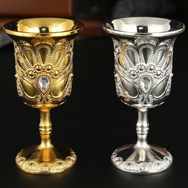 European Mini Glasses,Alloy Retro Relief Rose Vodka Cup, Light Luxury Portable Tall Tumbler, Creative Gift Home Decoration, 1pcs