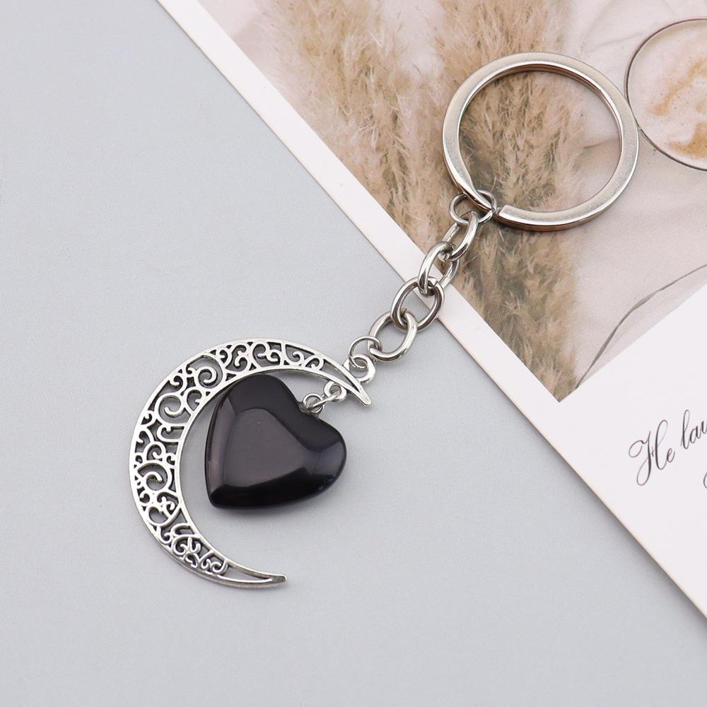 Natural Crystal Stone Love Moon Handmade Winding Pendant Keychain Bag Pendant Love Keyring K69