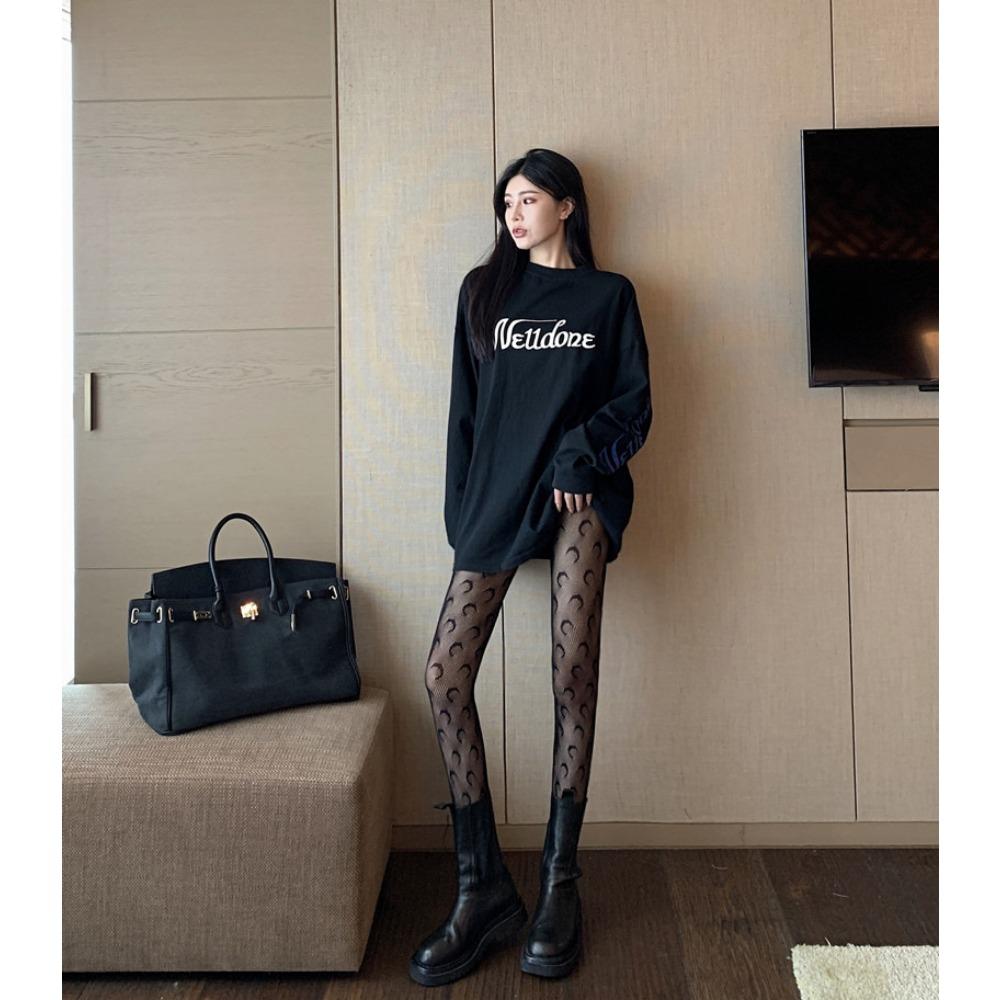 Internet Celebrities Letter Pantyhose Leggings, Moon Stockings Fishnet Stockings Leggings